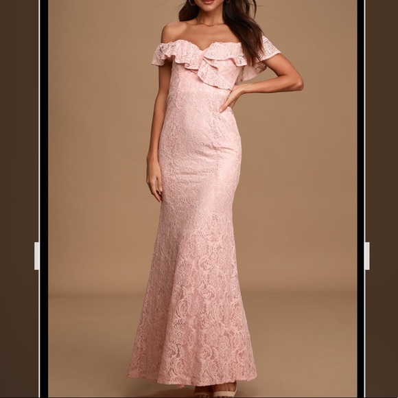 Lulus Pink off the shoulder lace maxi dress, NWT, Size large - Picture 5 of 6